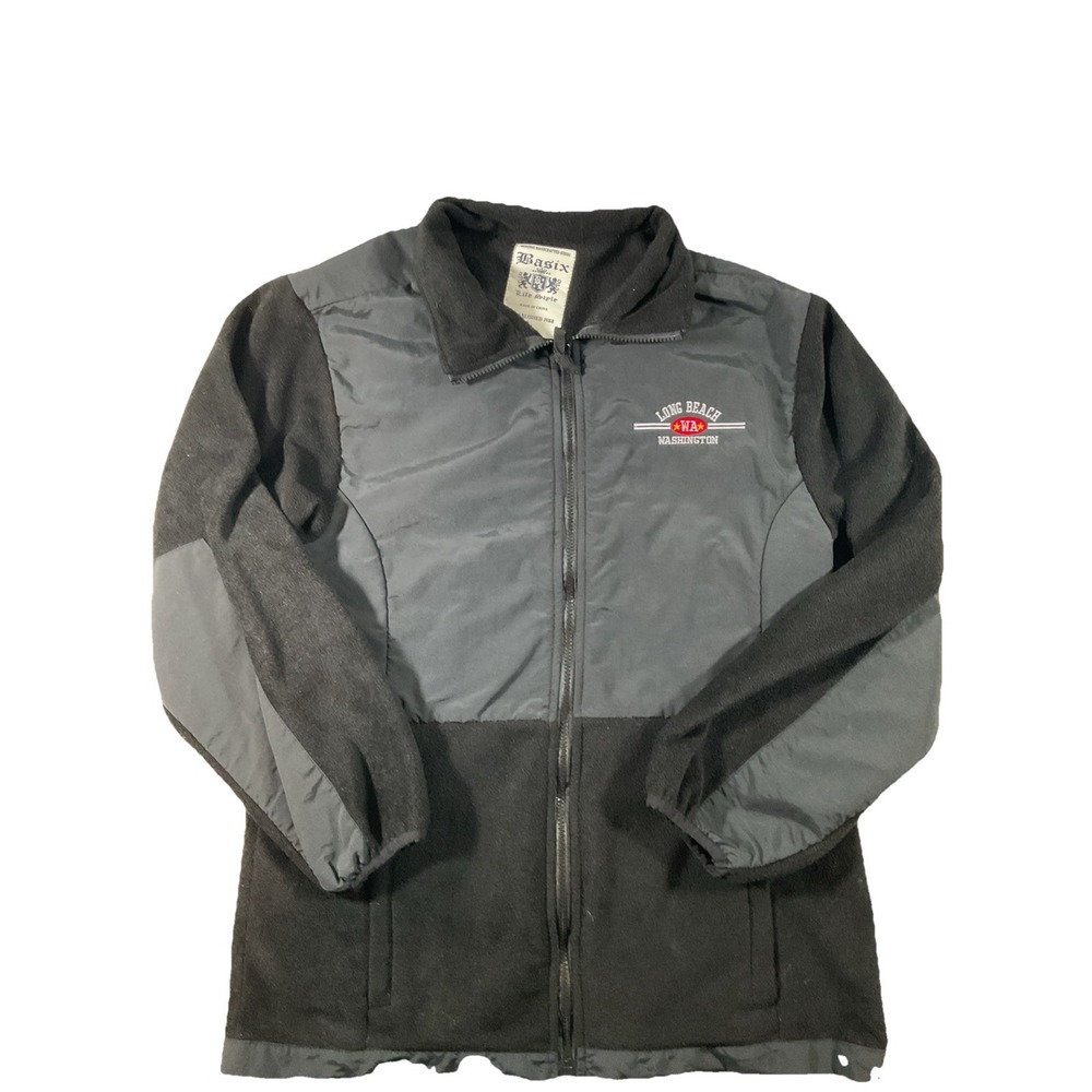 BASIX Lifestyle Full Zip Long Beach Washington Jacket Large Black K14